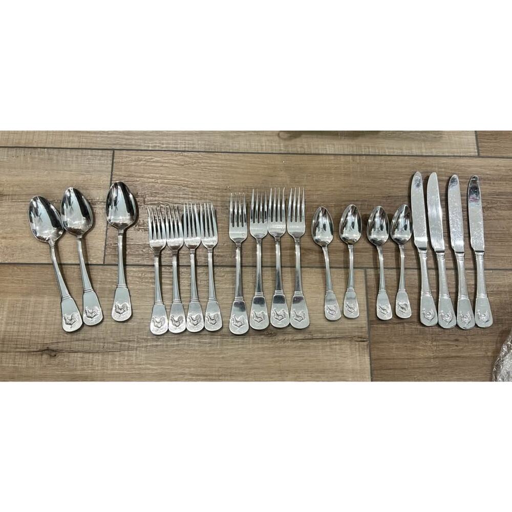 Cuisinart Elite French Rooster Flatware Set Spoons Forks Knives grannycore